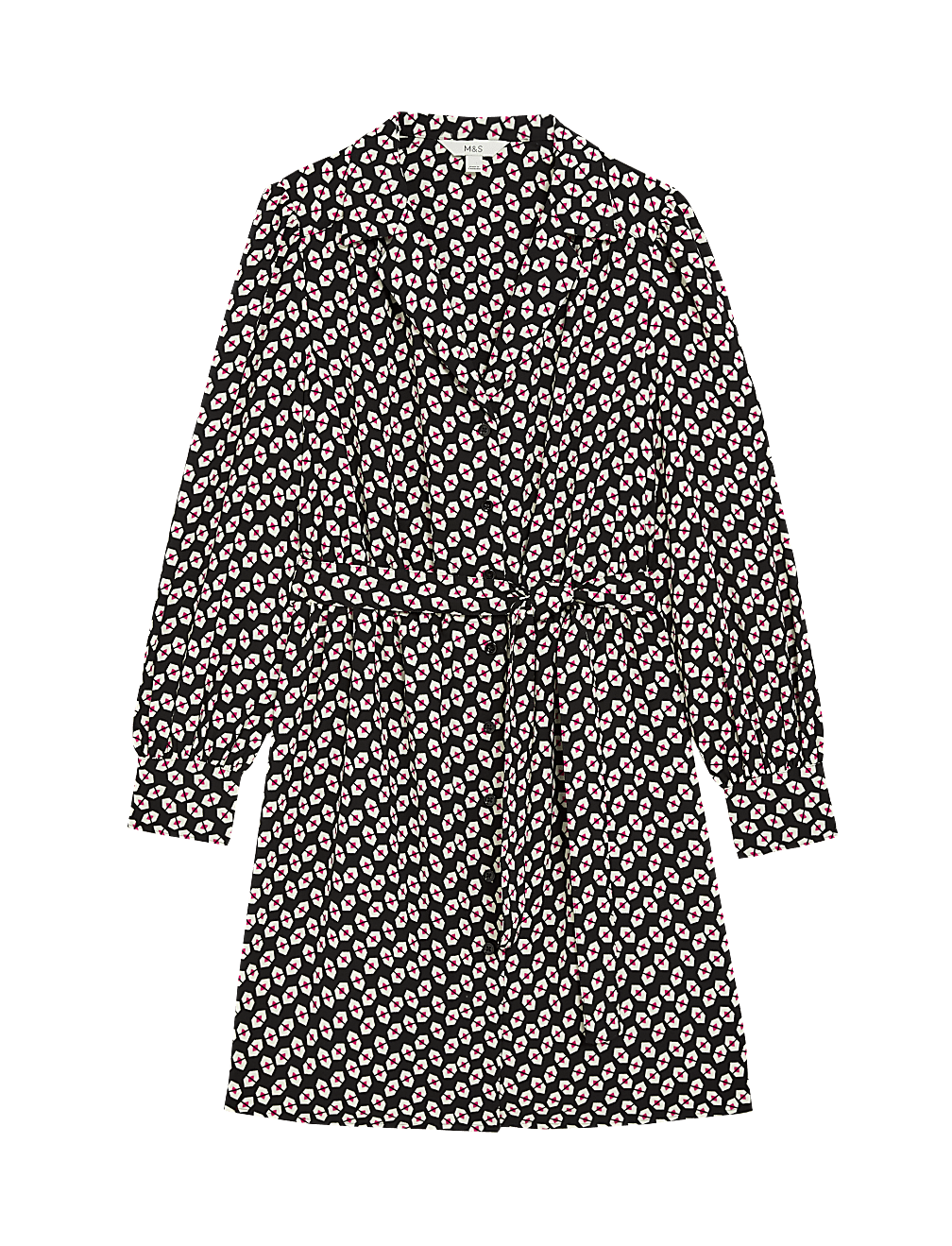 Printed Collared Tie Waist Mini Shirt Dress