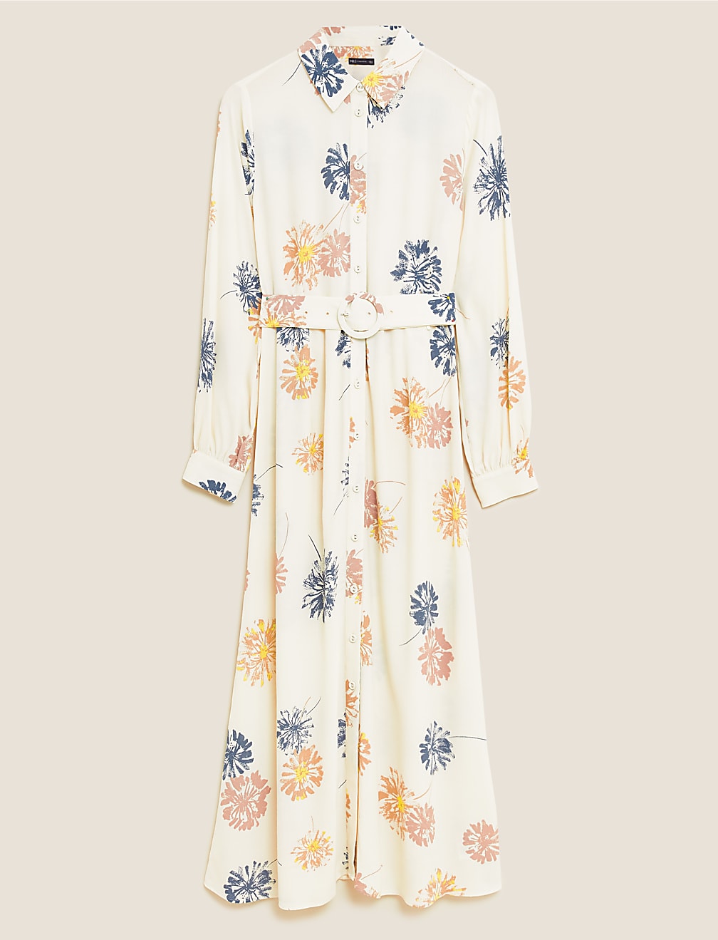 Large Floral Belt Shirt Midaxi