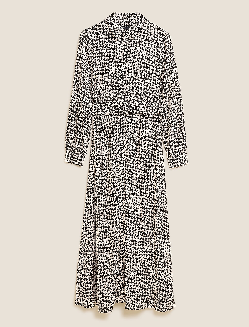 Dogtooth Belted Midaxi Shirt Dress