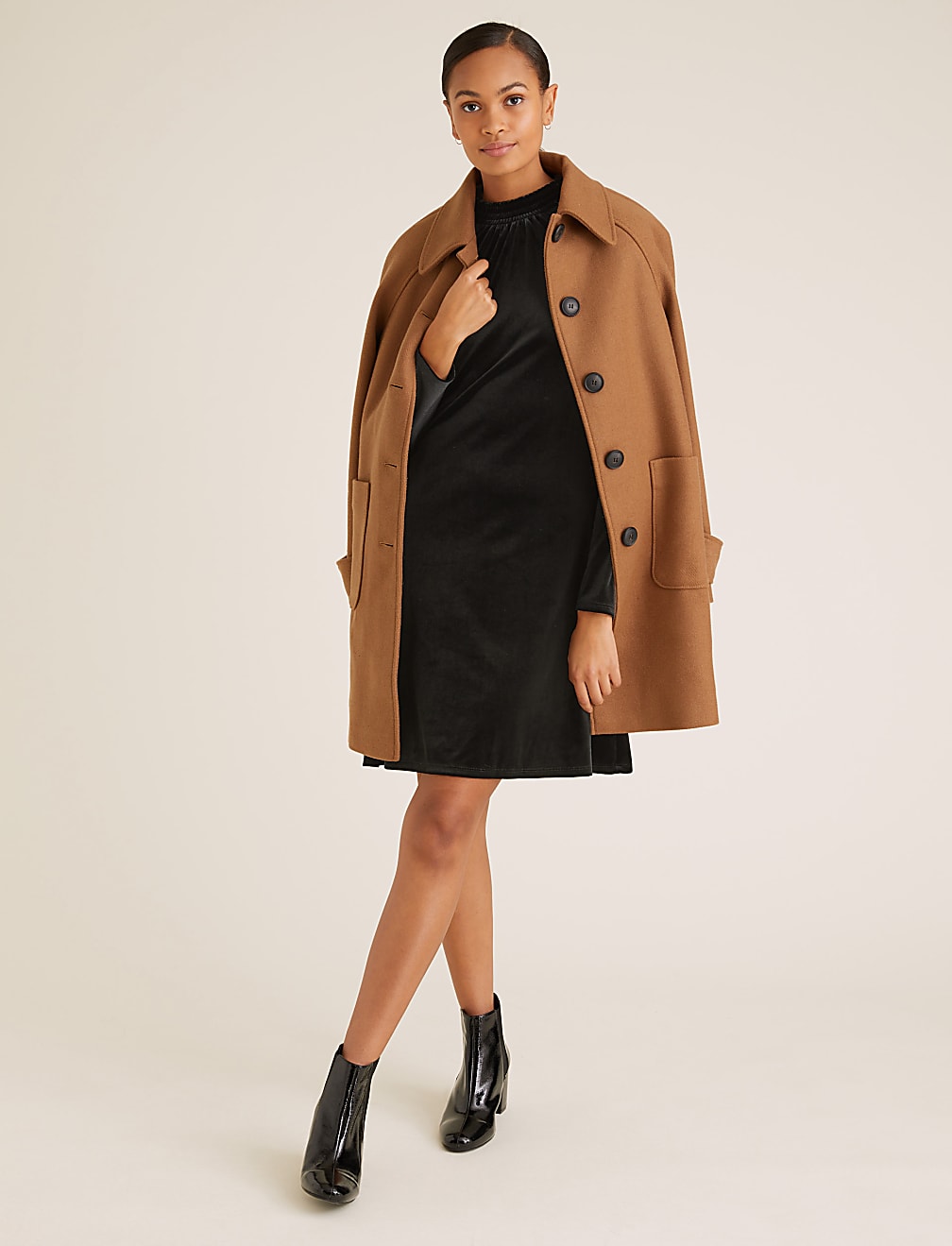 Velvet Shirred Neck Swing Dress
