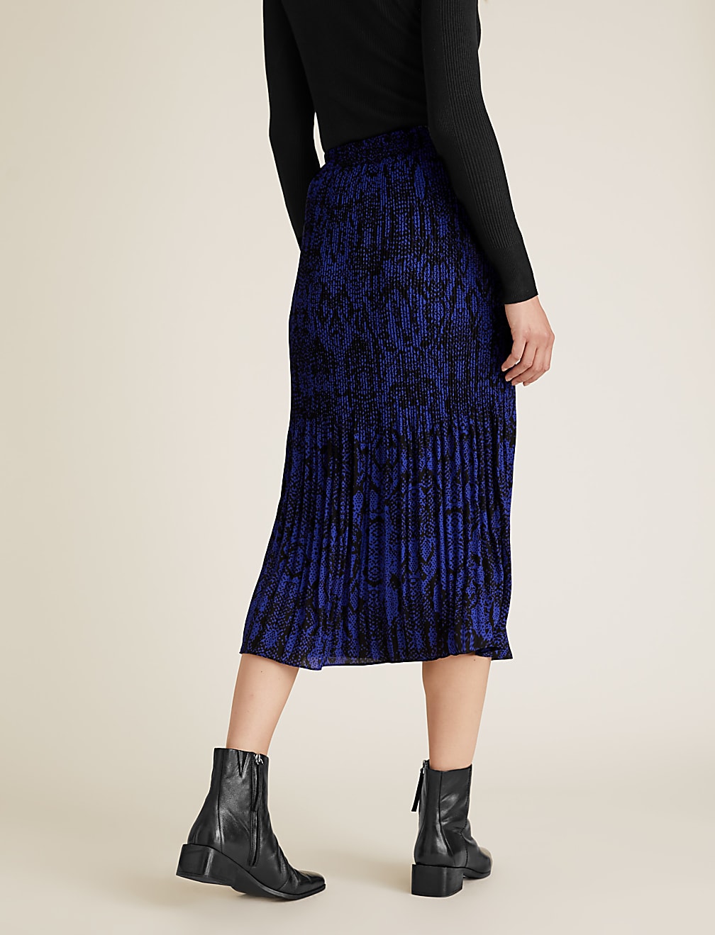 Snake Print Plisse Midi Straight Skirt