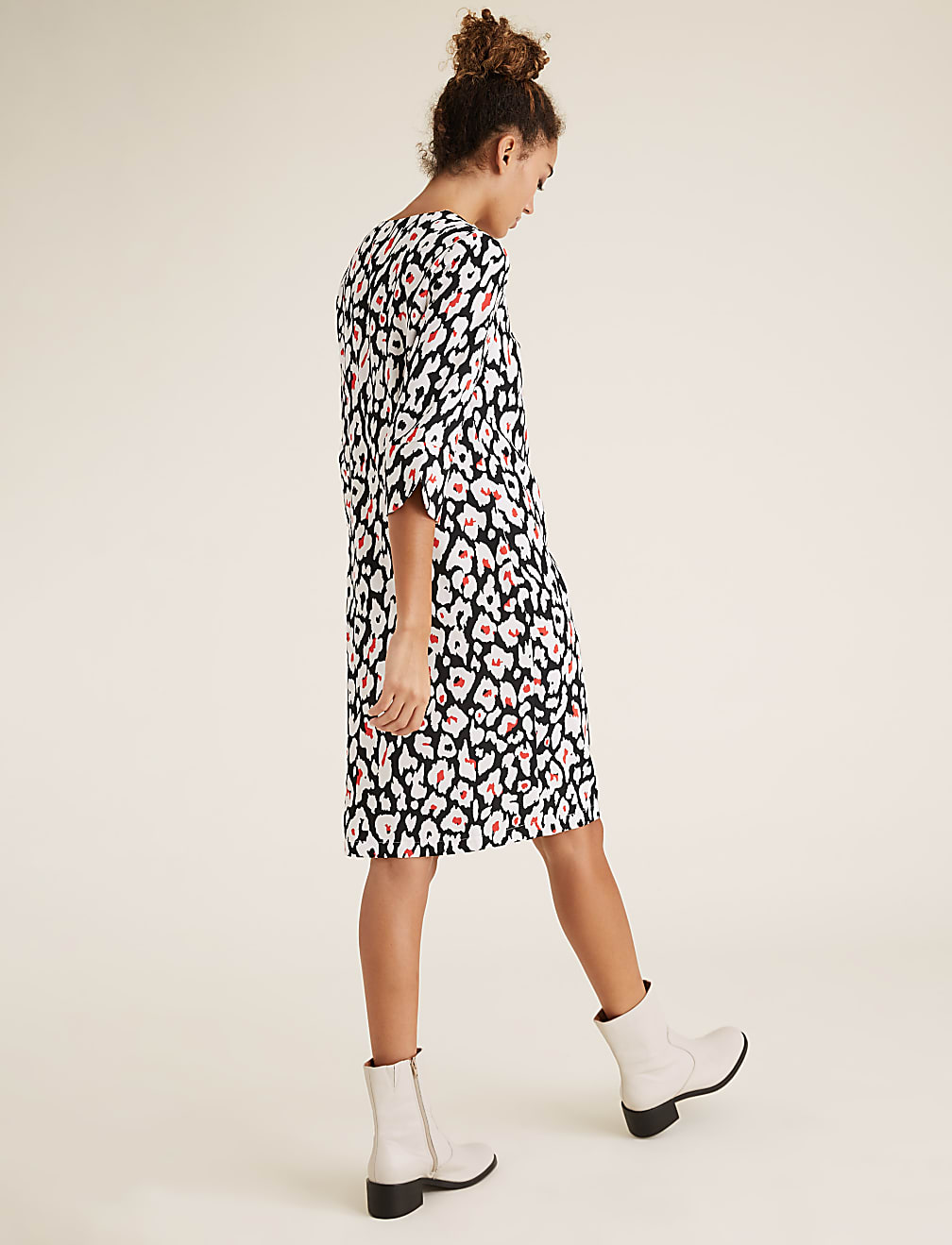 Crepe Animal Print V-Neck Shift Dress