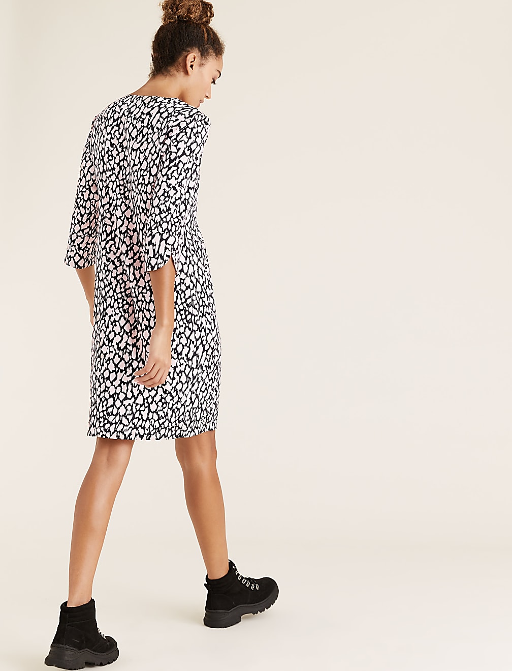 Crepe Animal Print V-Neck Shift Dress