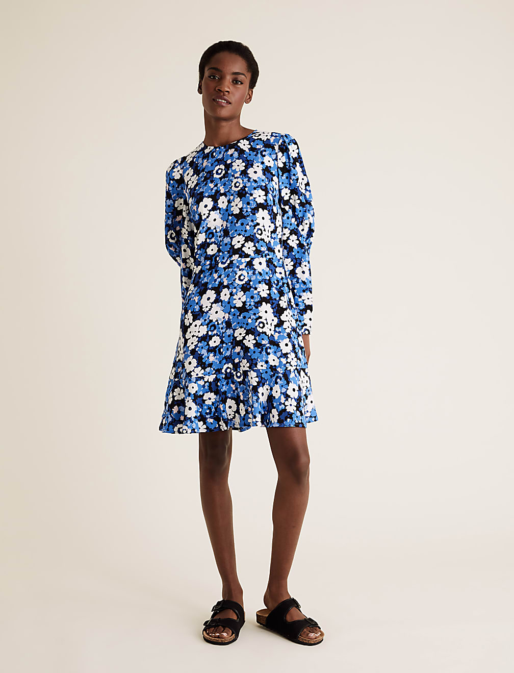 Floral Puff Sleeve Mini Tea Dress '