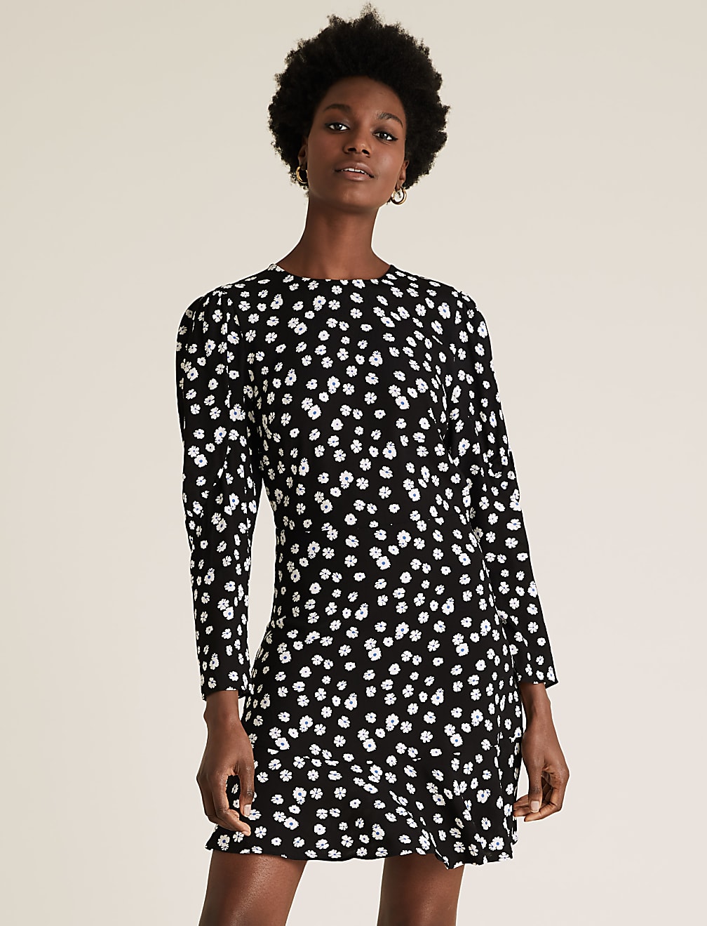 Ditsy Floral Puff Sleeve Mini Tea Dress