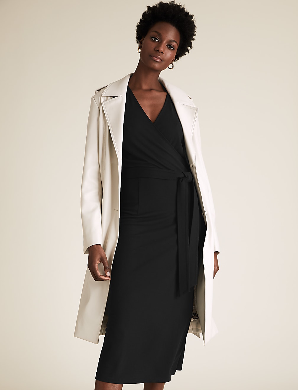 Jersey V-Neck Tie Front Midi Wrap Dress