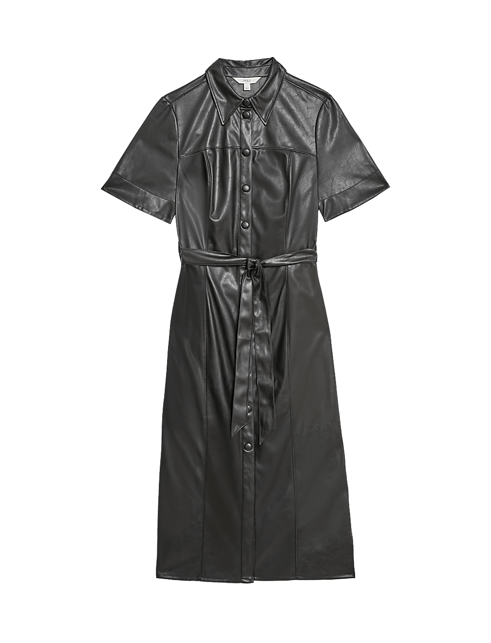 Faux Leather Belted Midaxi Shirt Dress