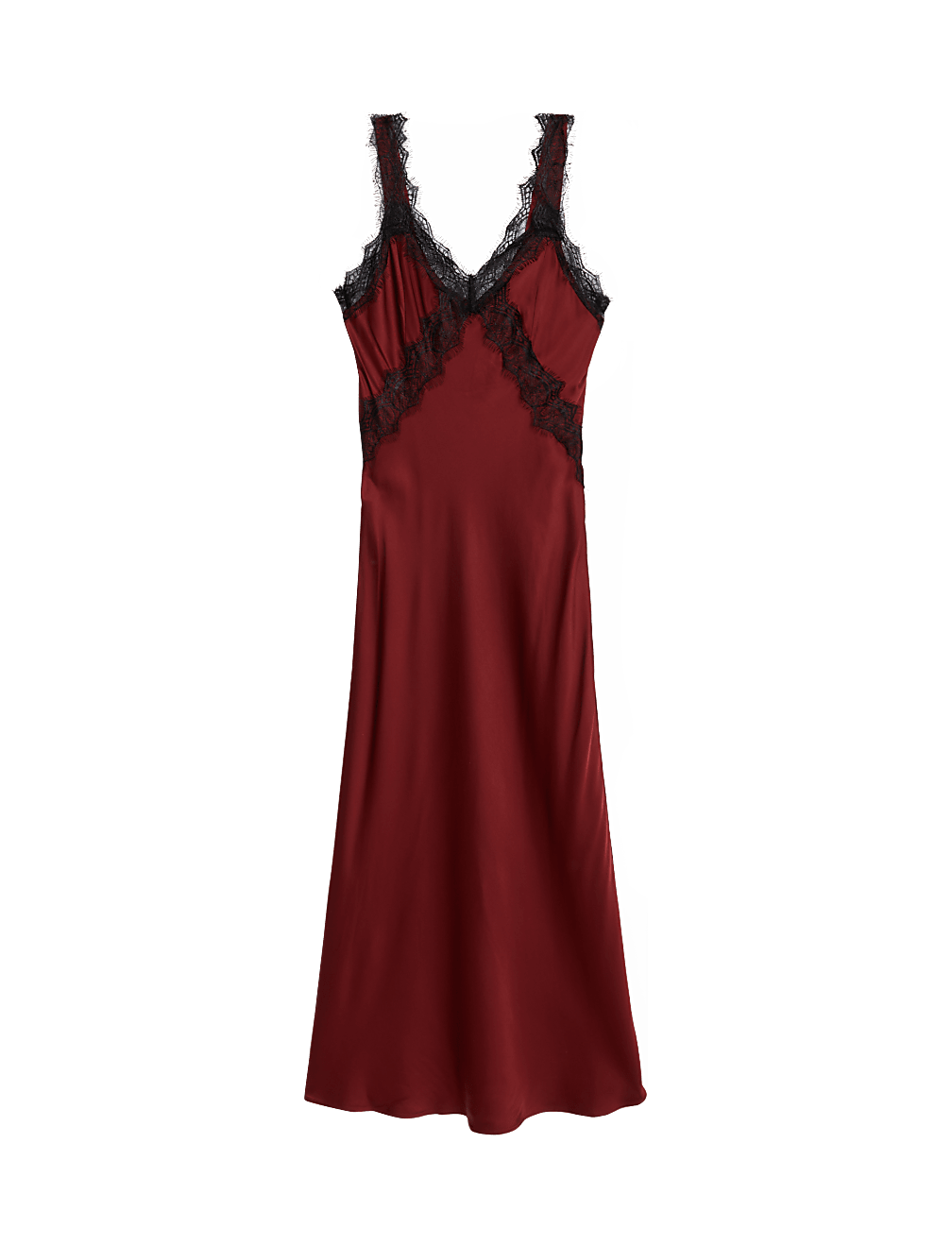 V-Neck Lace Insert Midaxi Slip Dress