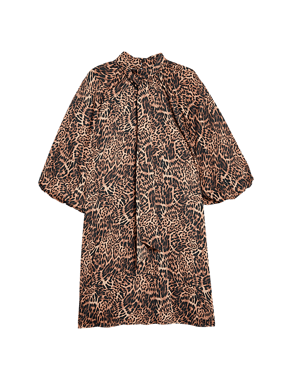 Animal Print Tie Neck Mini Shift Dress