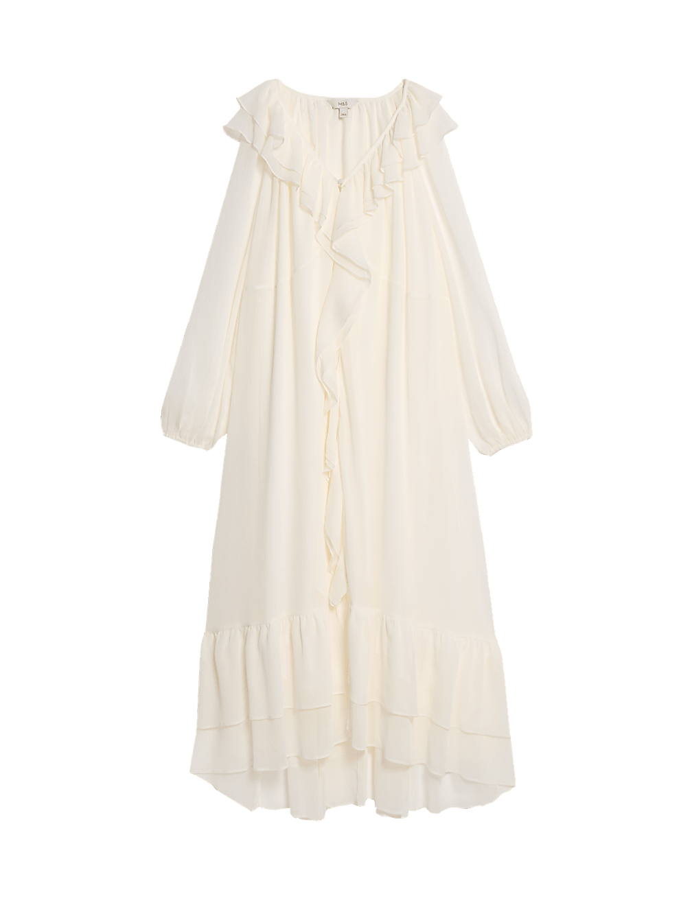 V-Neck Frill Detail Midaxi Smock Dress