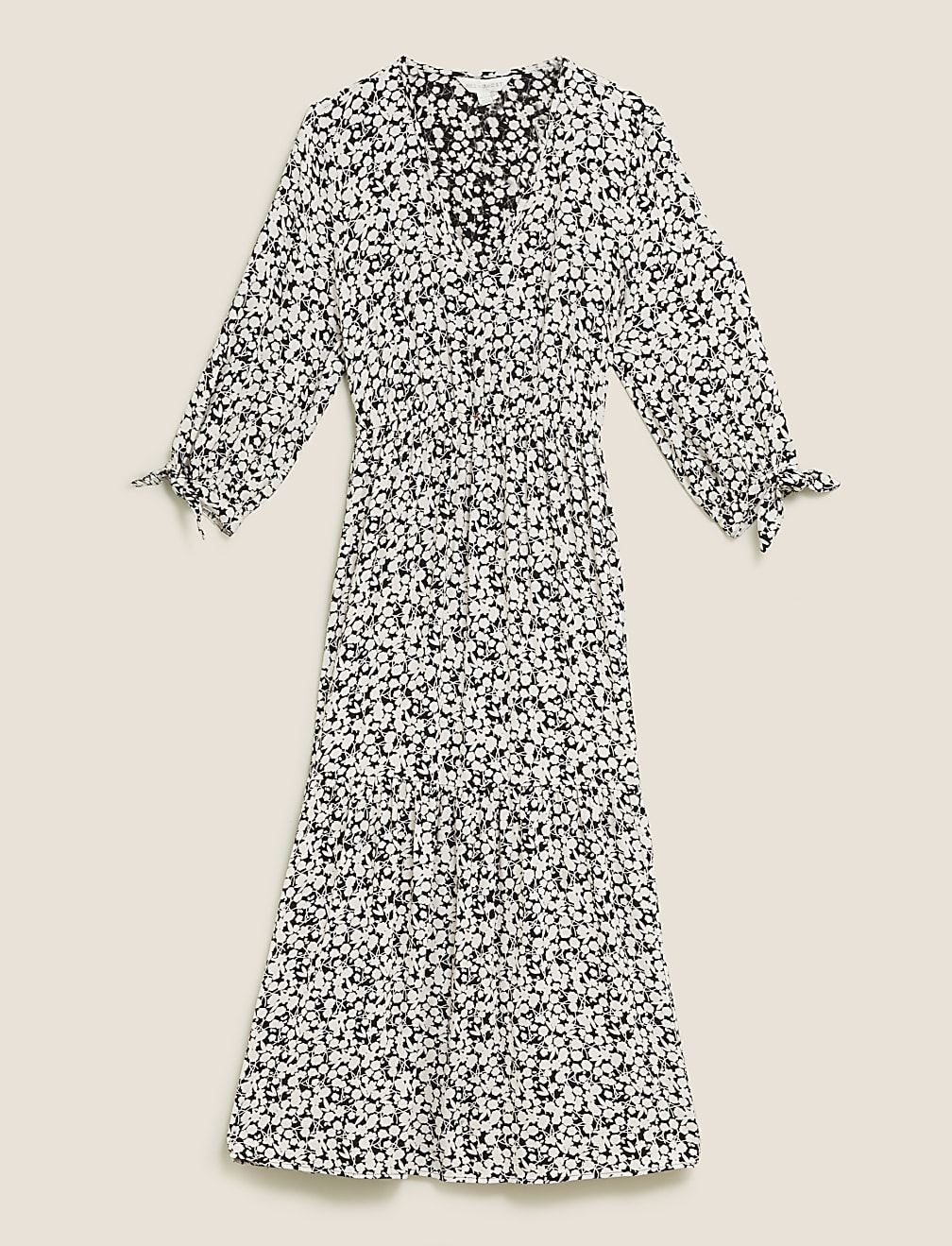 Floral V-Neck Tie Sleeve Midi Dress