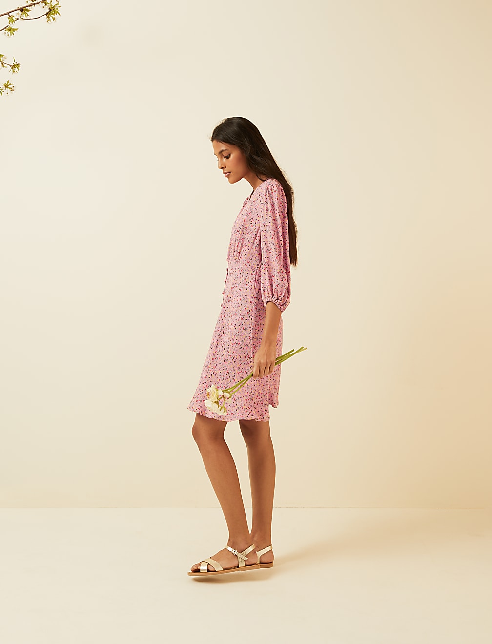 Floral V-Neck Button Through Mini Tea Dress