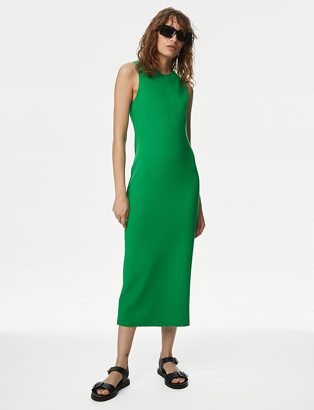 Jersey Round Neck Midi Bodycon Dress