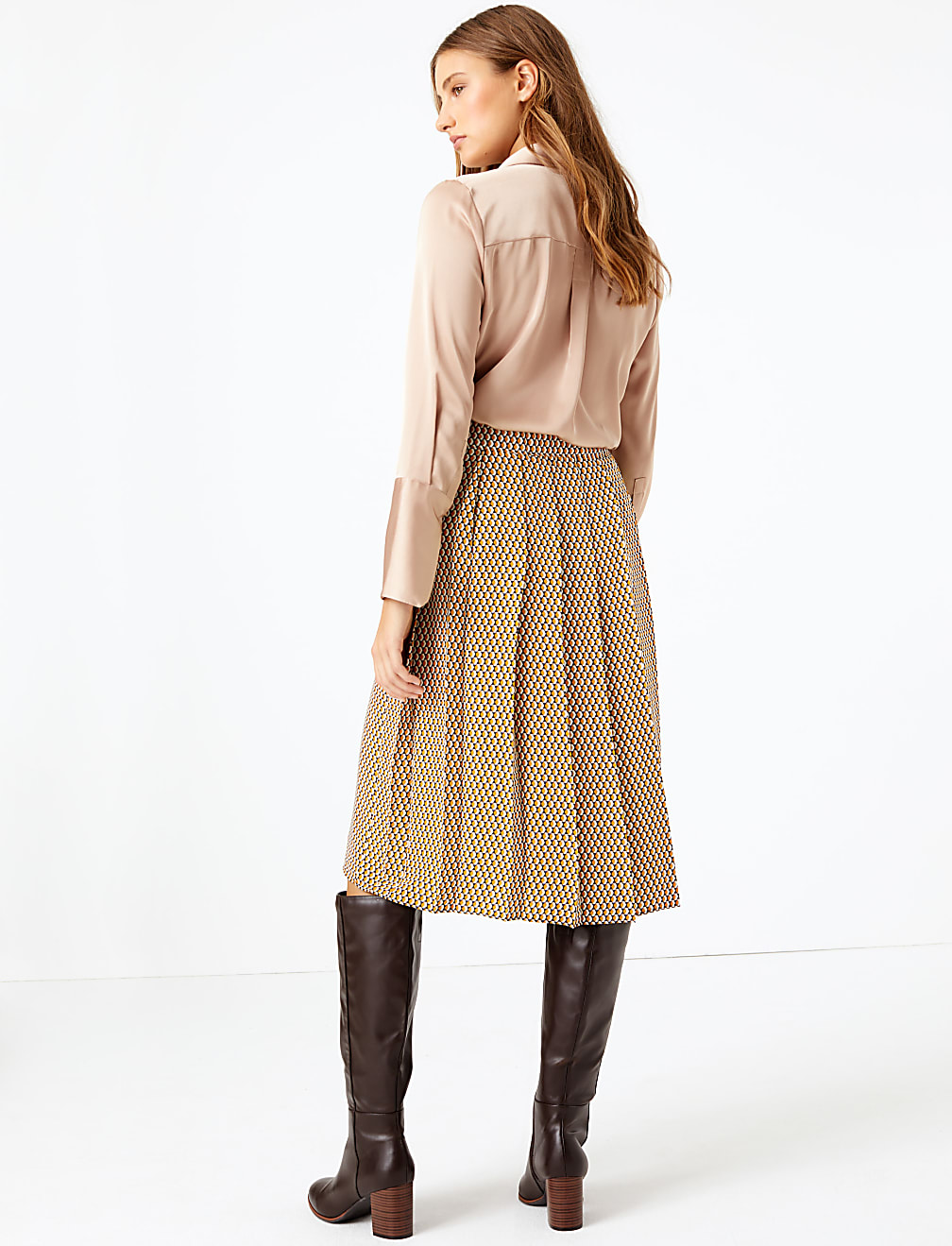 Geometric Print Pleated Wrap Midi Skirt