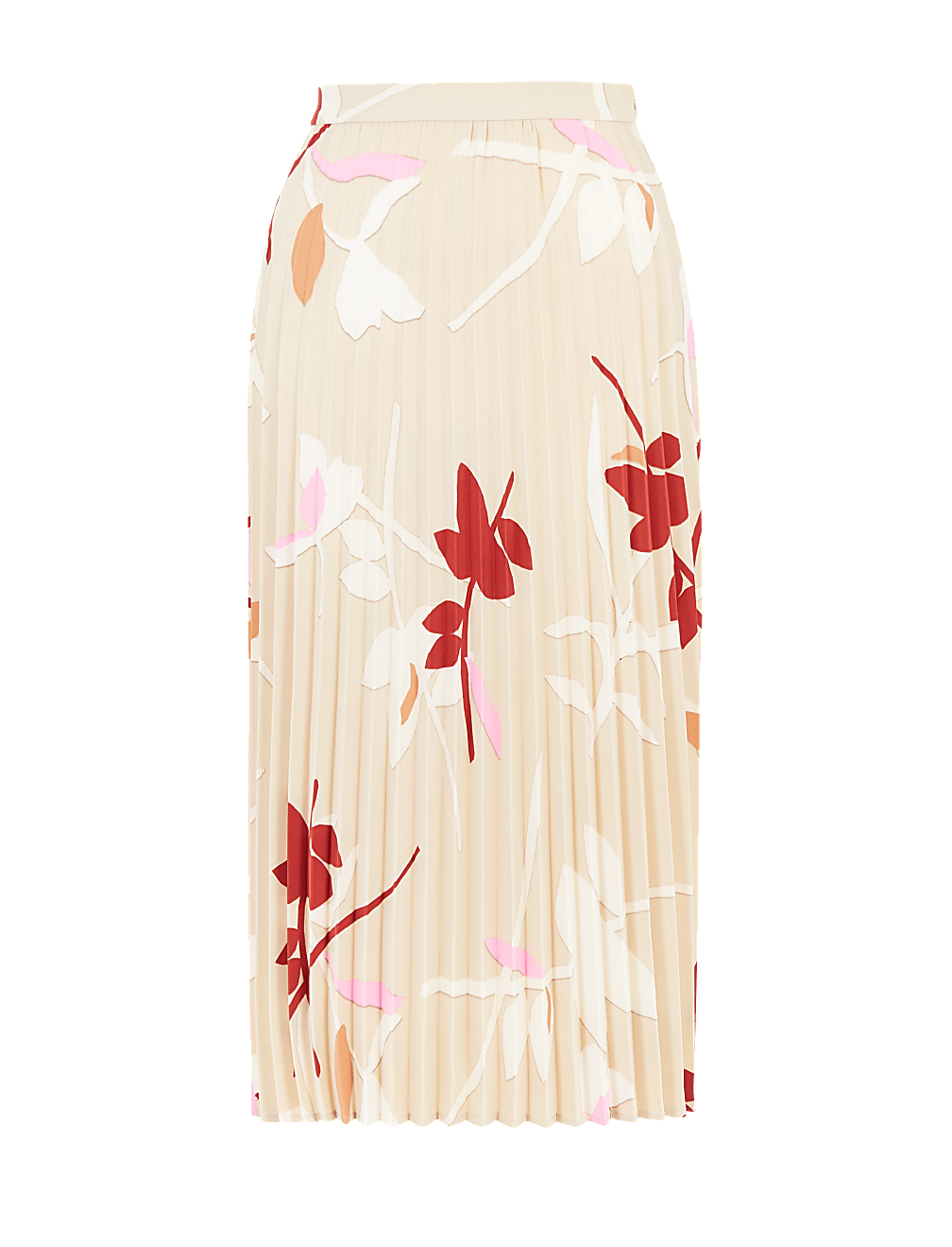 Leaf Print Pleated Midi Skirt
