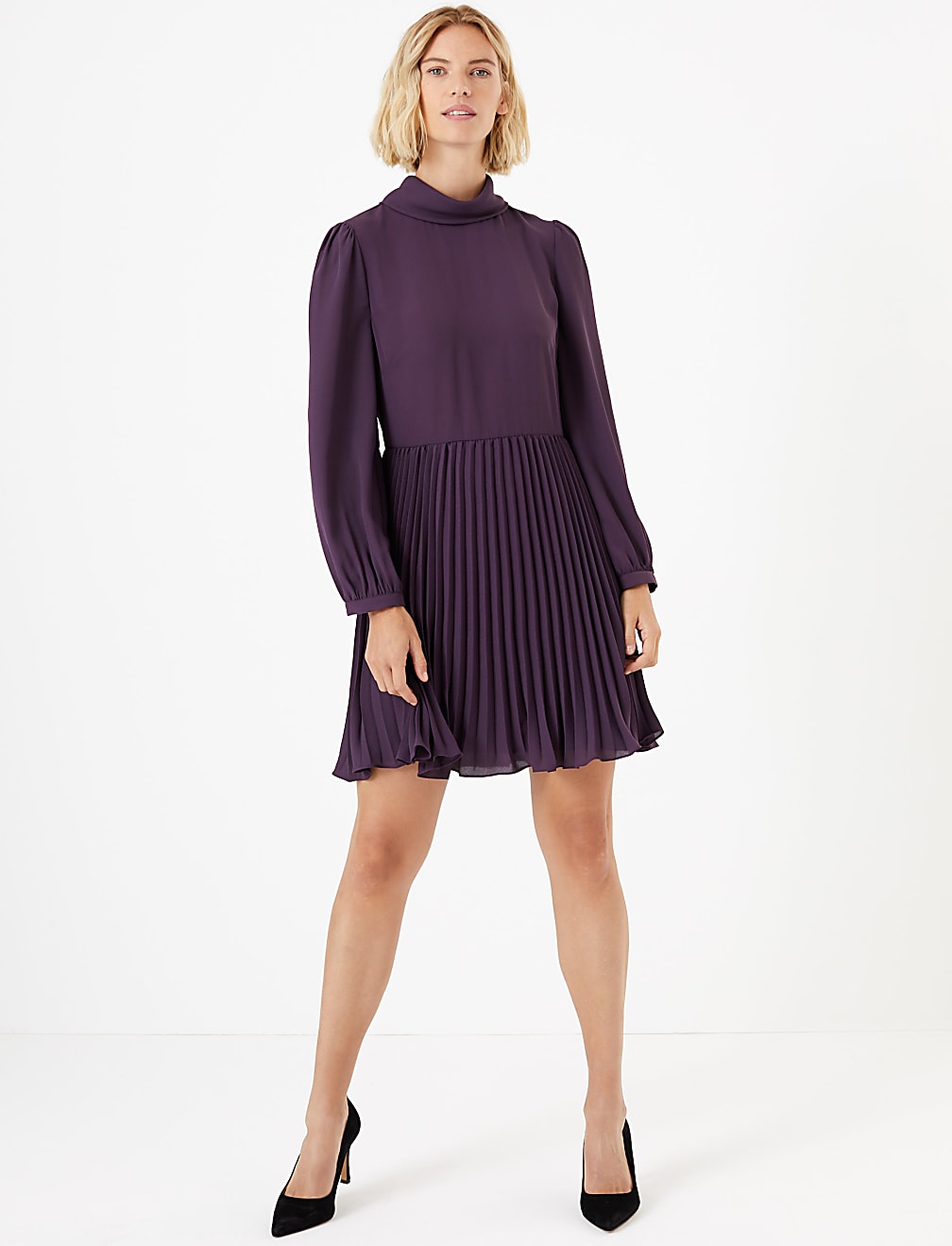 Chiffon Pleated Waisted Mini Dress