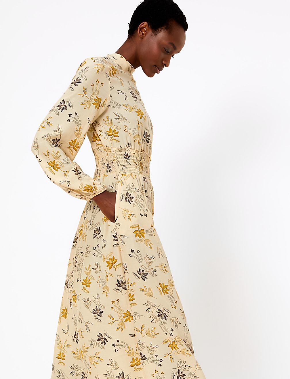 Floral Print Waisted Midi Dress
