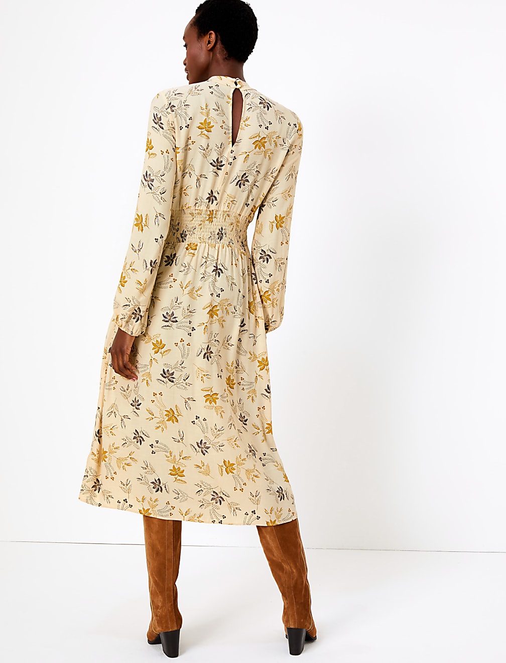 Floral Print Waisted Midi Dress