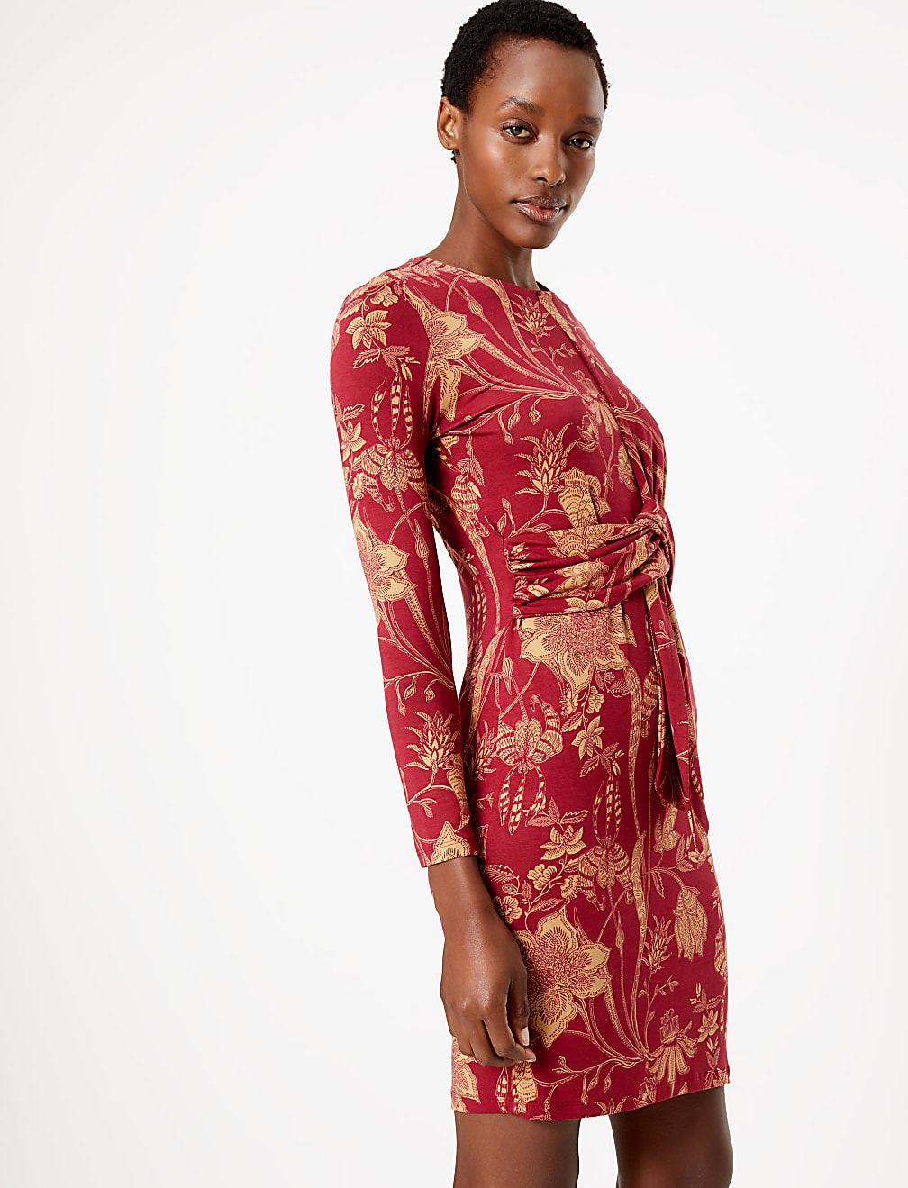 Jersey Floral Tie Waist Bodycon Dress