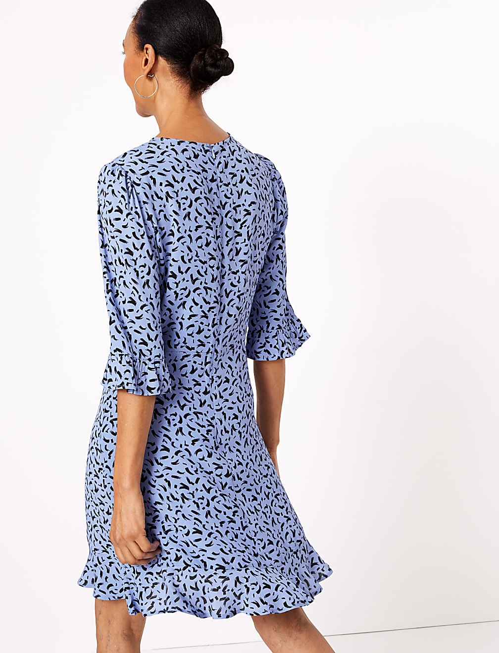 Printed Ruffle Mini Skater Dress