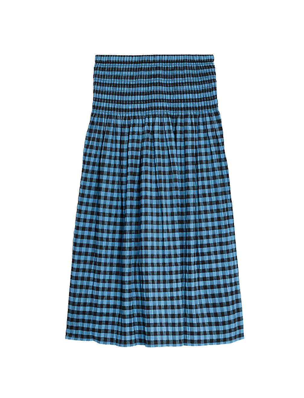 Cotton Blend Checked Midi A-Line Skirt