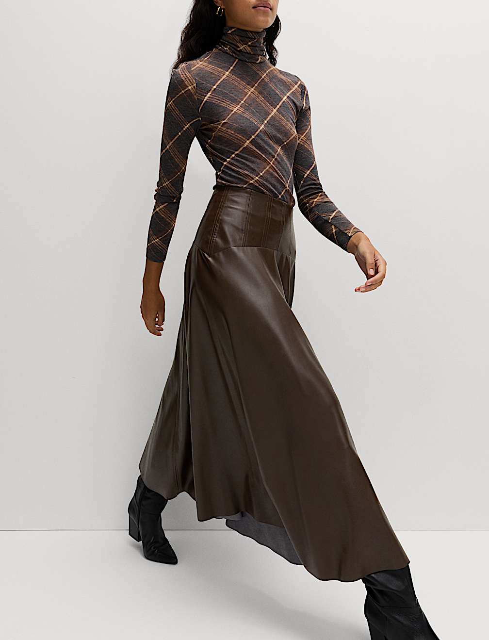 Leather Look Panelled Midaxi Skirt