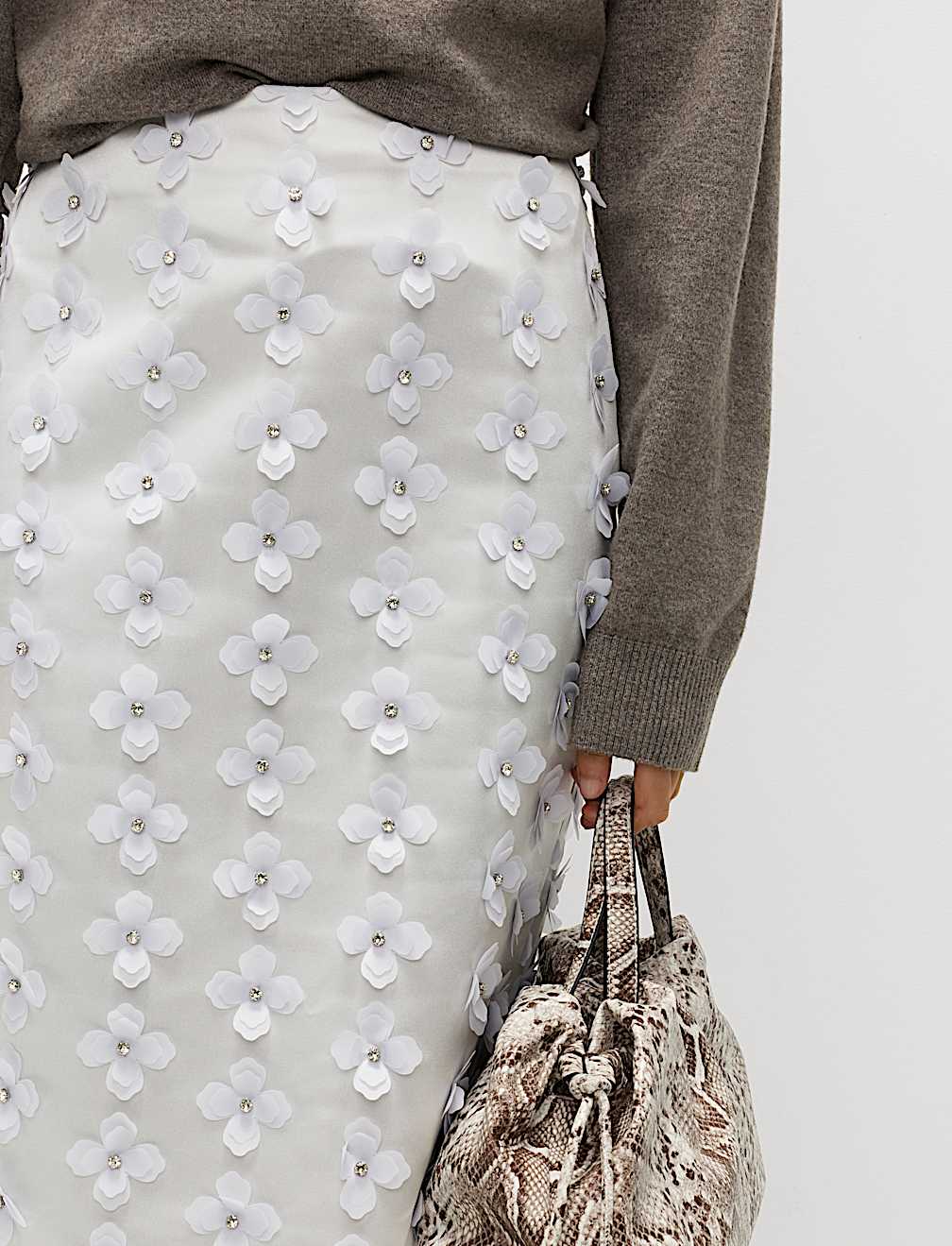 Floral Embellished Midi Pencil Skirt