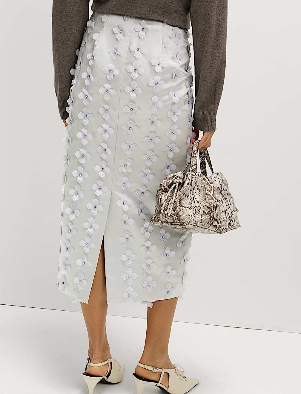 Floral Embellished Midi Pencil Skirt