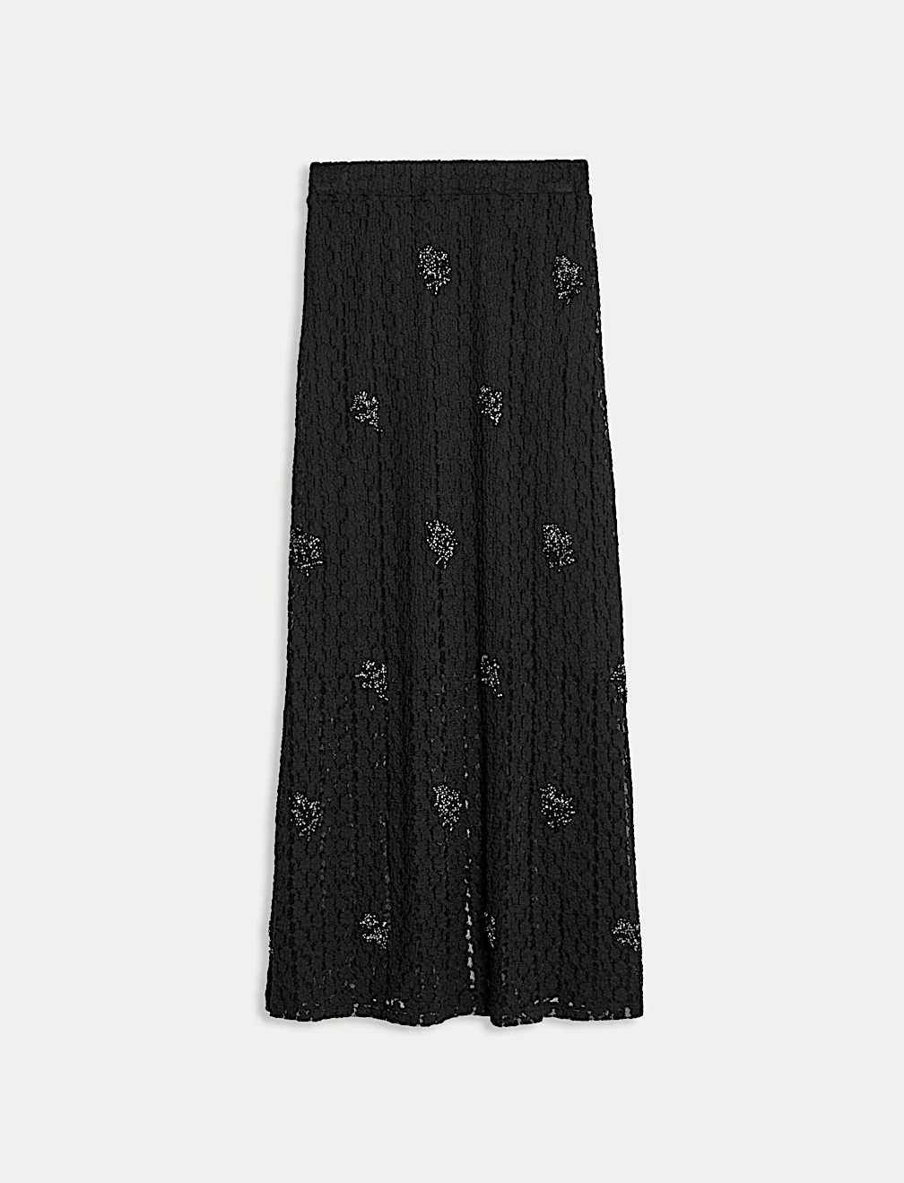 Cotton Blend Lace Embellished Midaxi Skirt