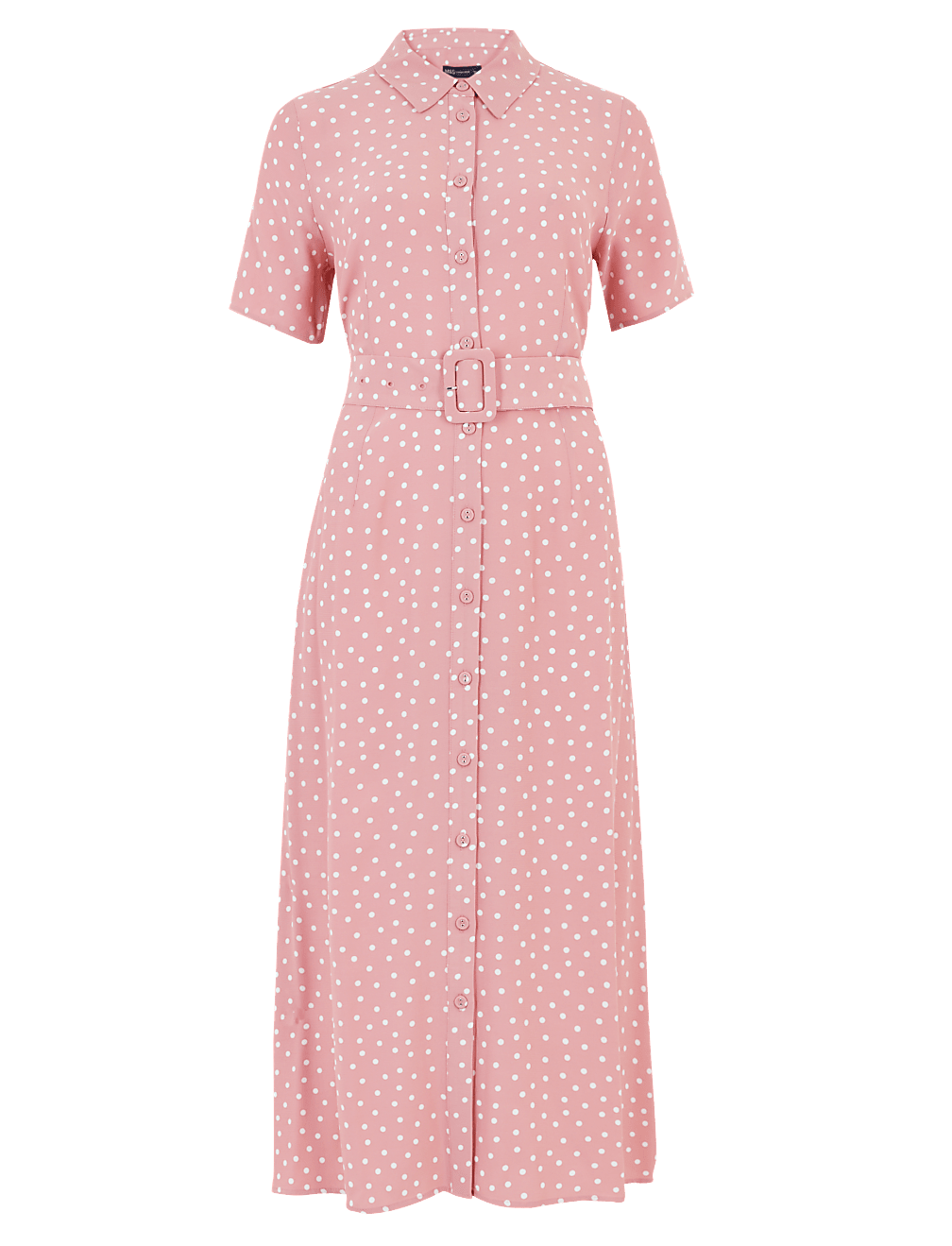 Polka Dot Belted Midaxi Shirt Dress