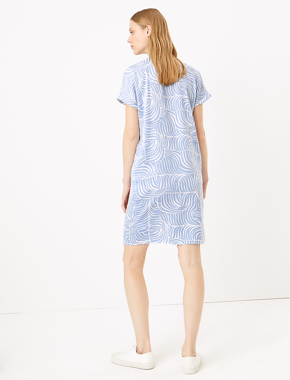 Satin Crepe Printed V-Neck Shift Dress