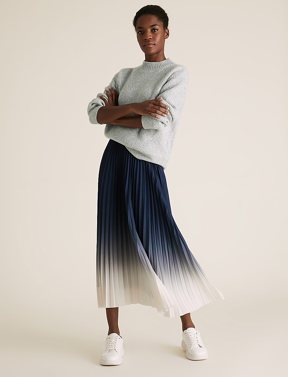 Pleated Midi A-Line Skirt