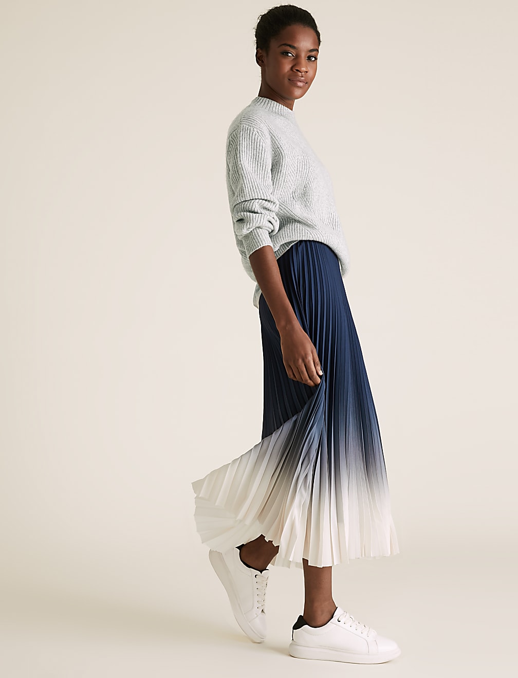 Pleated Midi A-Line Skirt