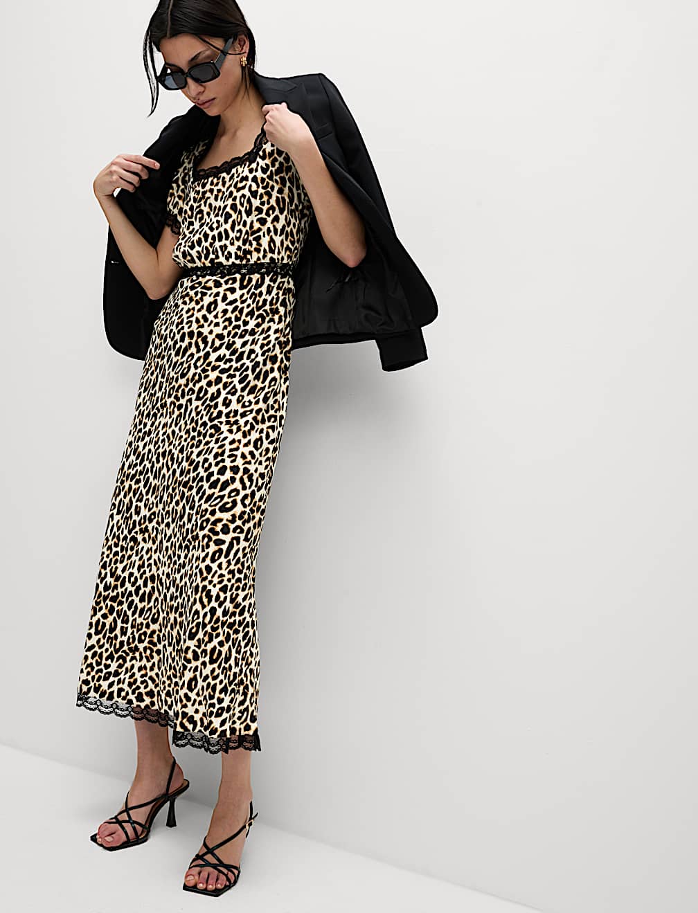 Lyocell Blend Leopard Print Square Neck Midaxi Tea Dress