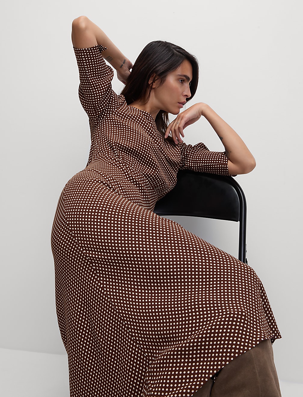 Round Neck Spot Print Midaxi Tea Dress