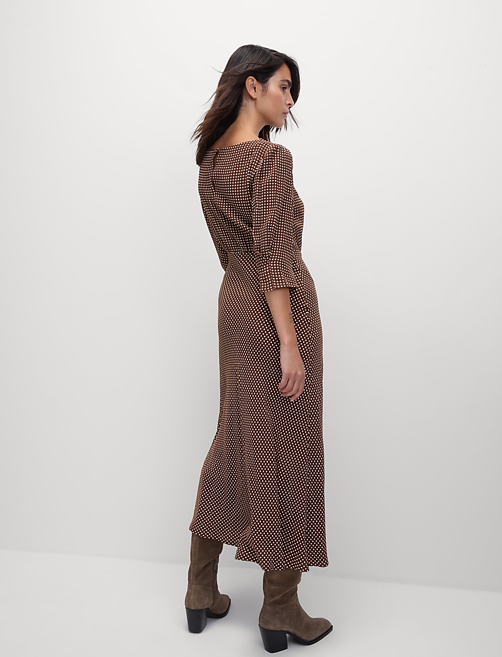 Round Neck Spot Print Midaxi Tea Dress