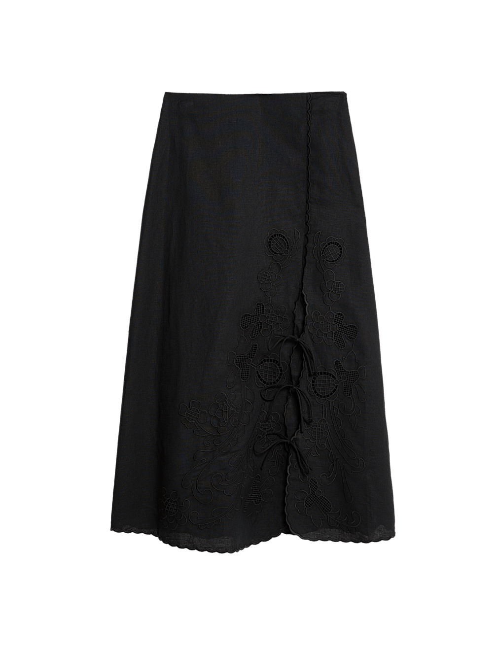 Linen Embroidered Tie Detail Skirt