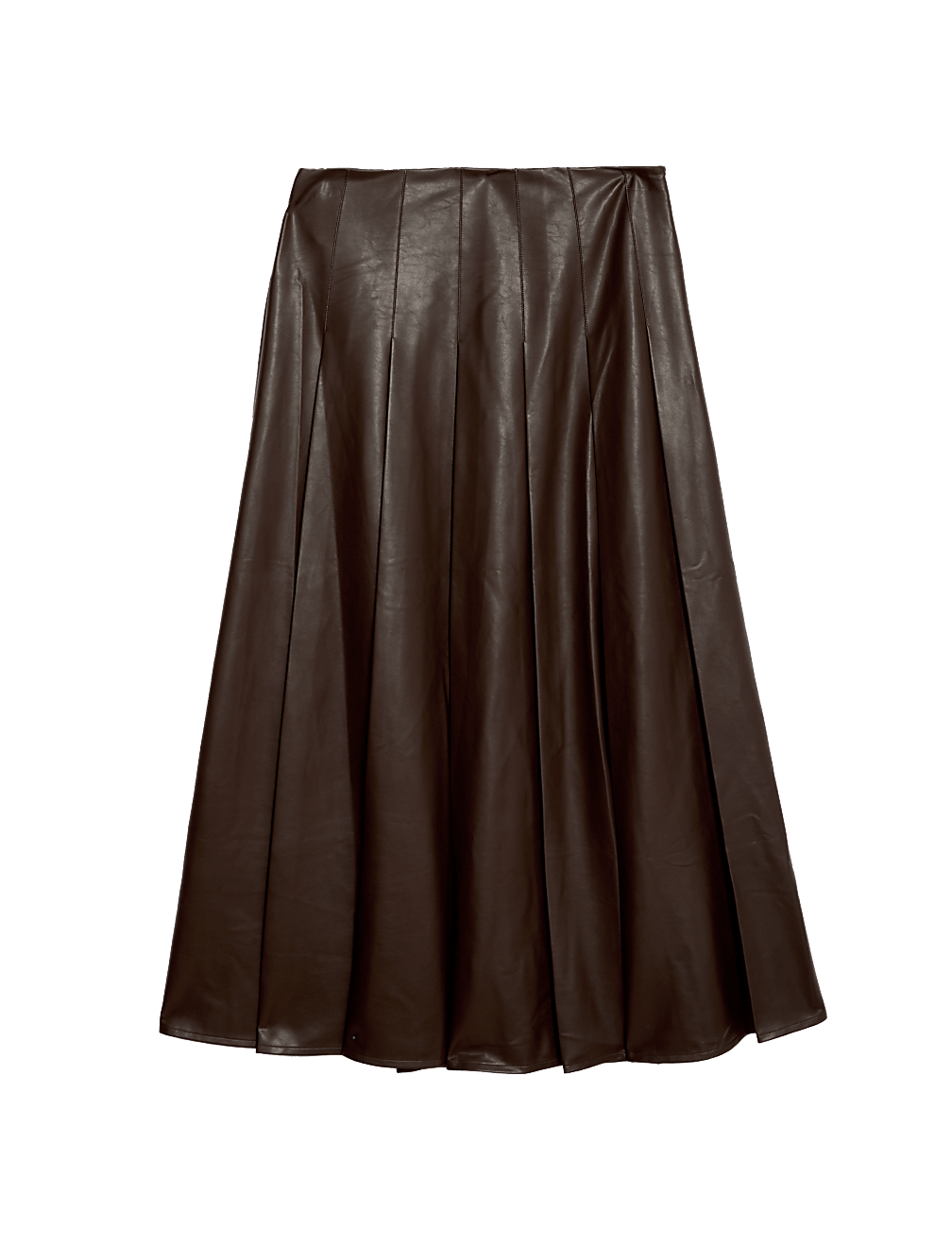 Leather Look Pleated Midaxi A-Line Skirt