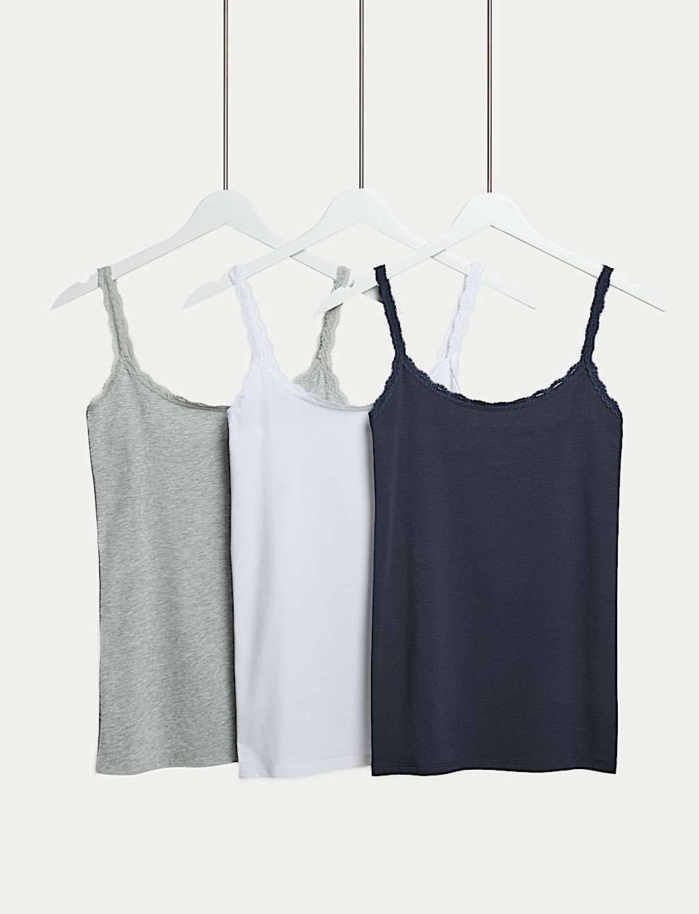 3pk Cotton Rich Lace Trim Vests