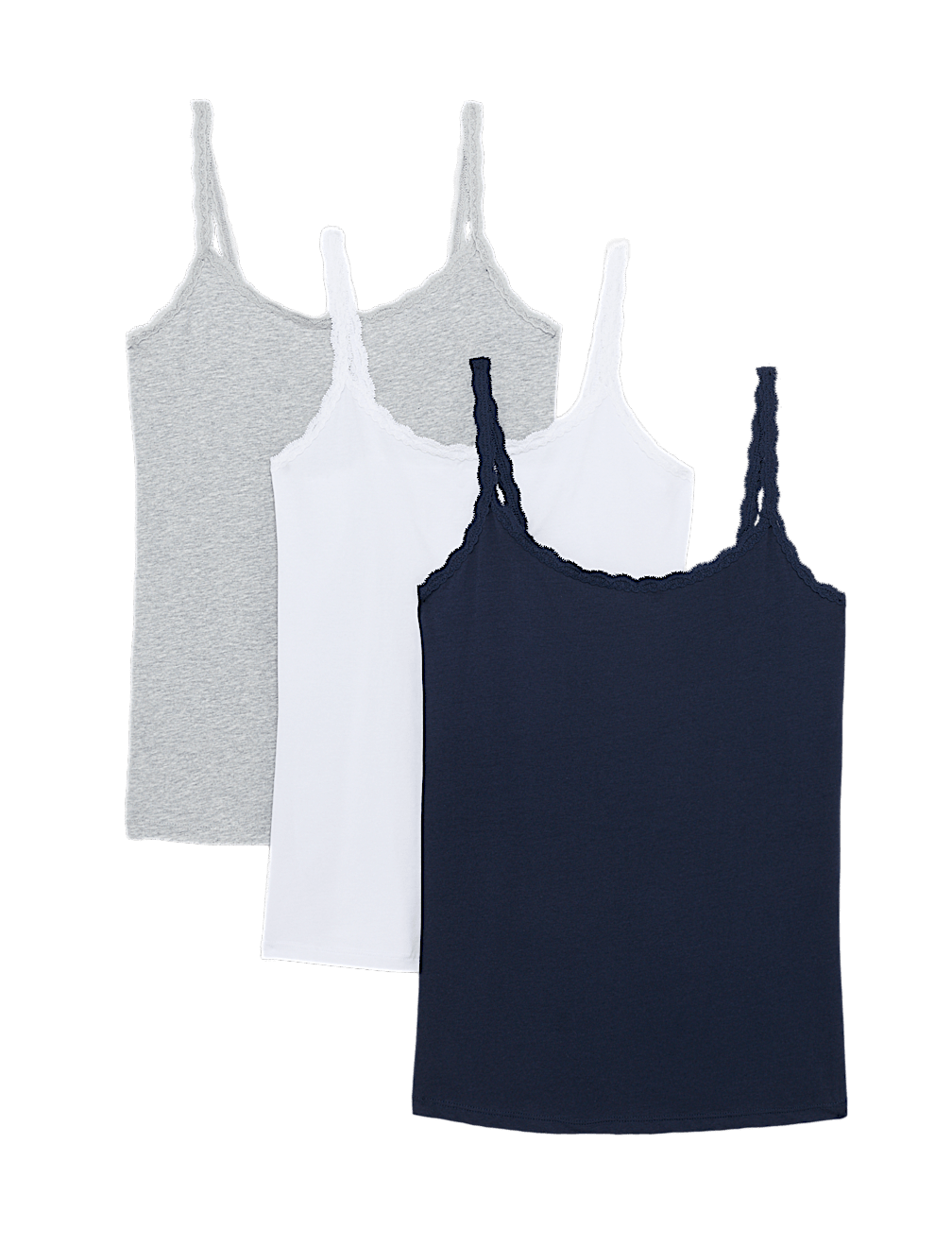 3pk Cotton Rich Lace Trim Vests