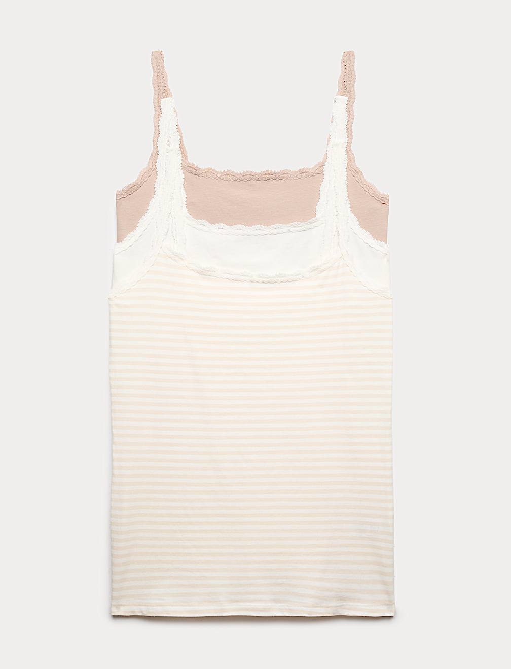 3pk Cotton Rich Lace Trim Vests