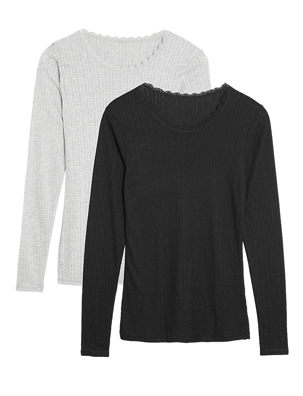 2pk Pointelle Thermal Long Sleeve Tops