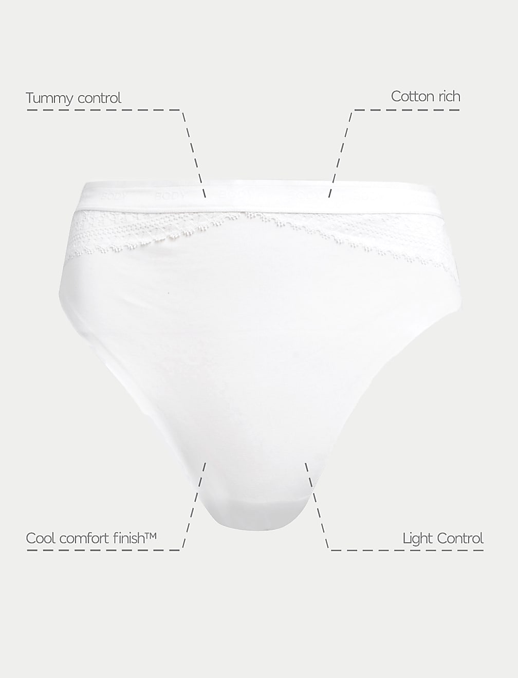 2pk Light Control Cotton Rich High Leg Knickers
