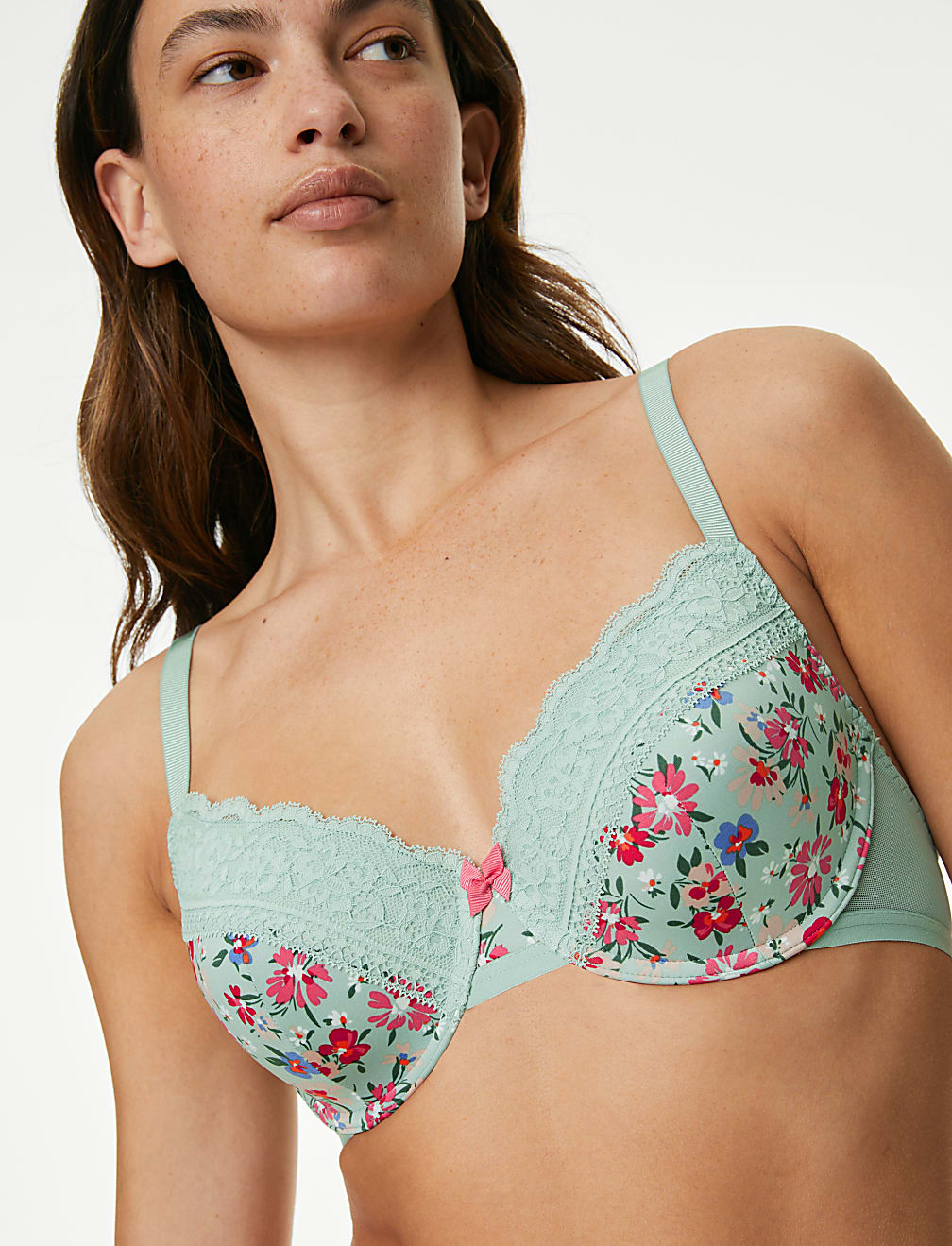 Printed Lace Trim Wired Full Cup Bra