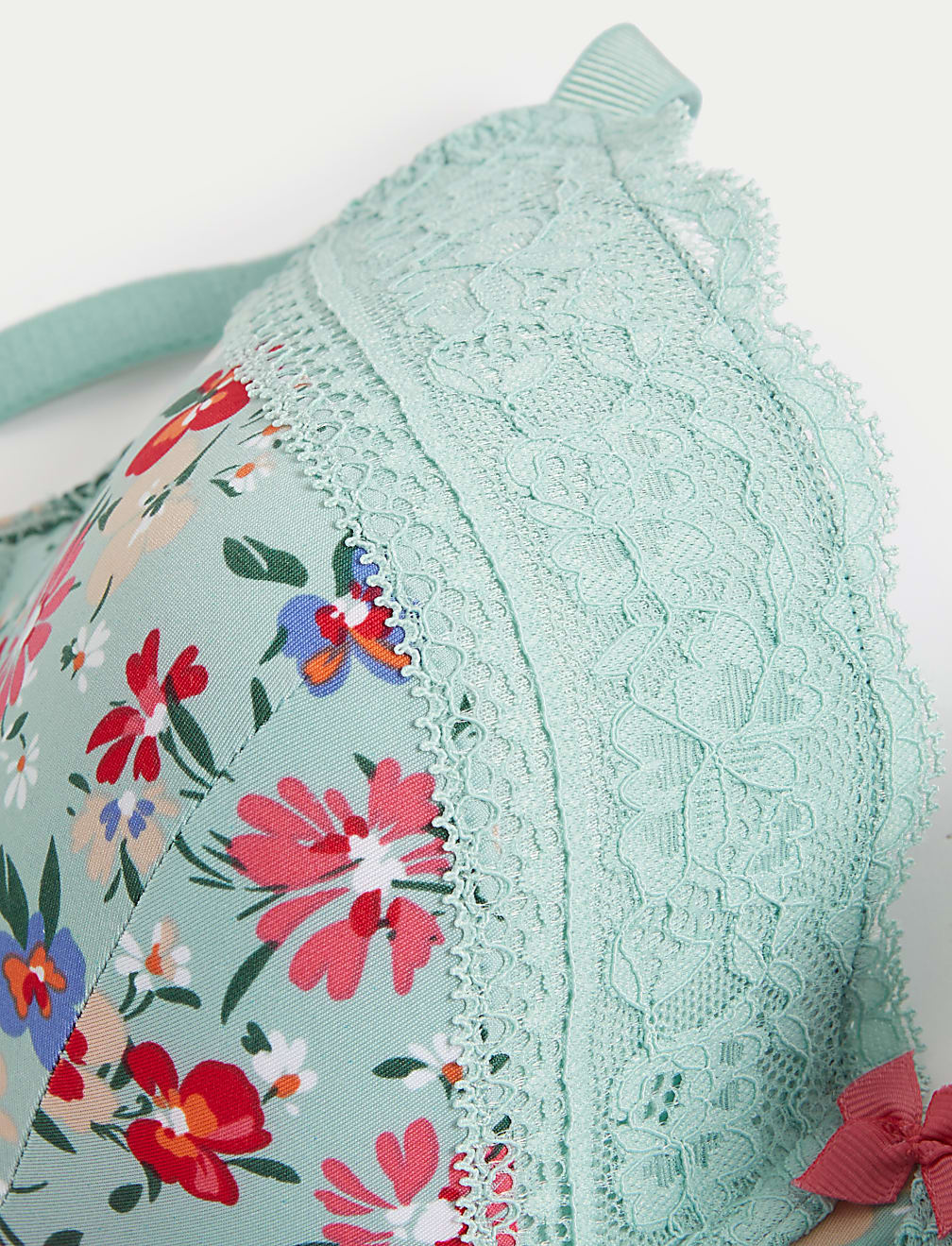 Printed Lace Trim Wired Full Cup Bra