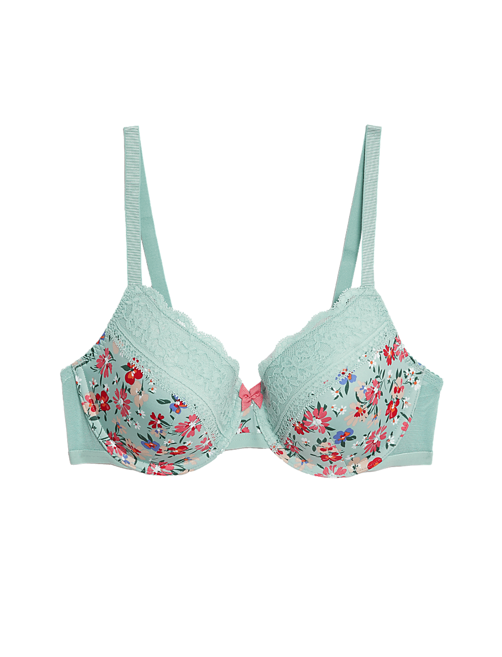 Printed Lace Trim Wired Full Cup Bra