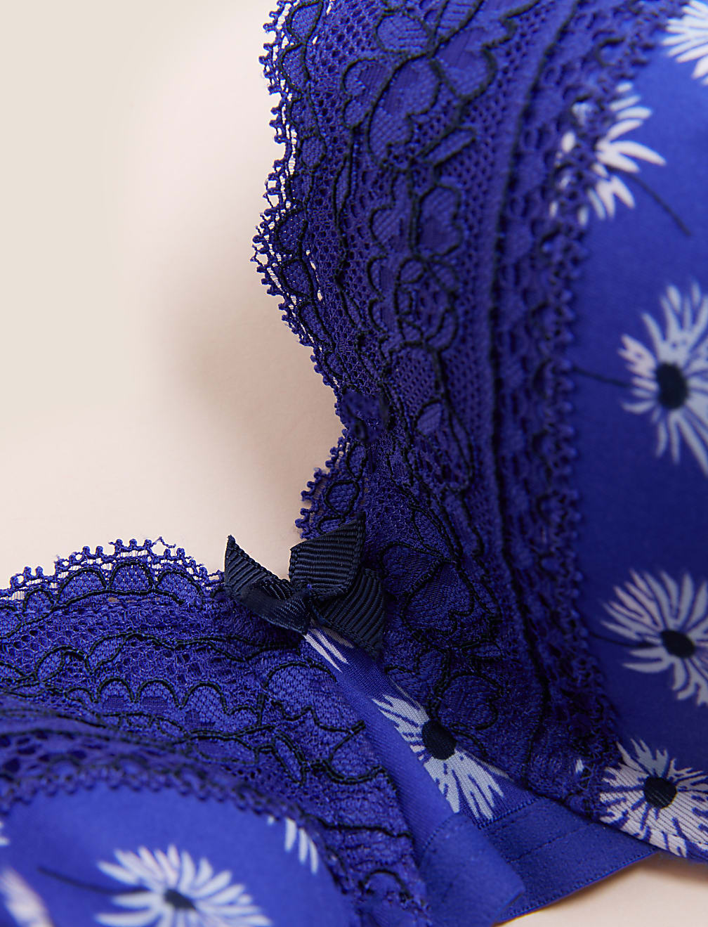 Printed Lace Trim Wired Full Cup Bra