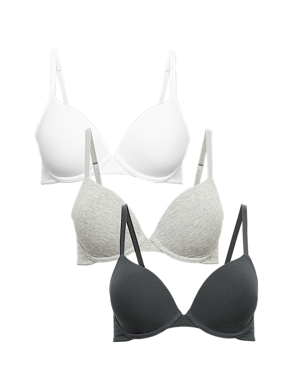 3 Pack Cotton Rich Wired Plunge Bras A-E
