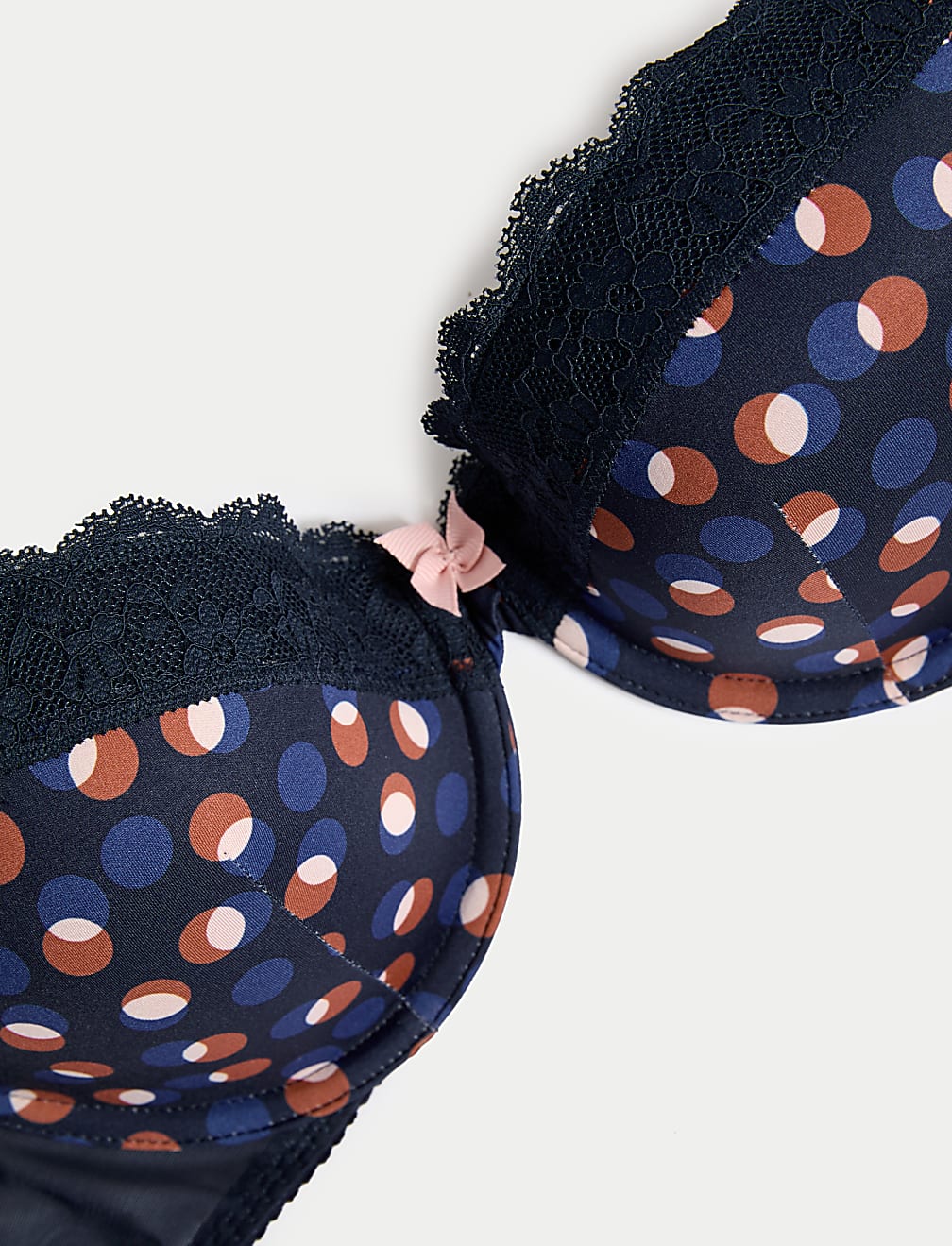 Printed Lace Trim Wired Plunge Bra A-E