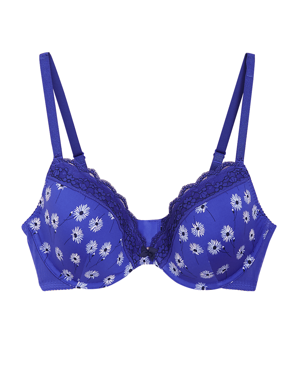 Printed Lace Trim Wired Plunge Bra A-E